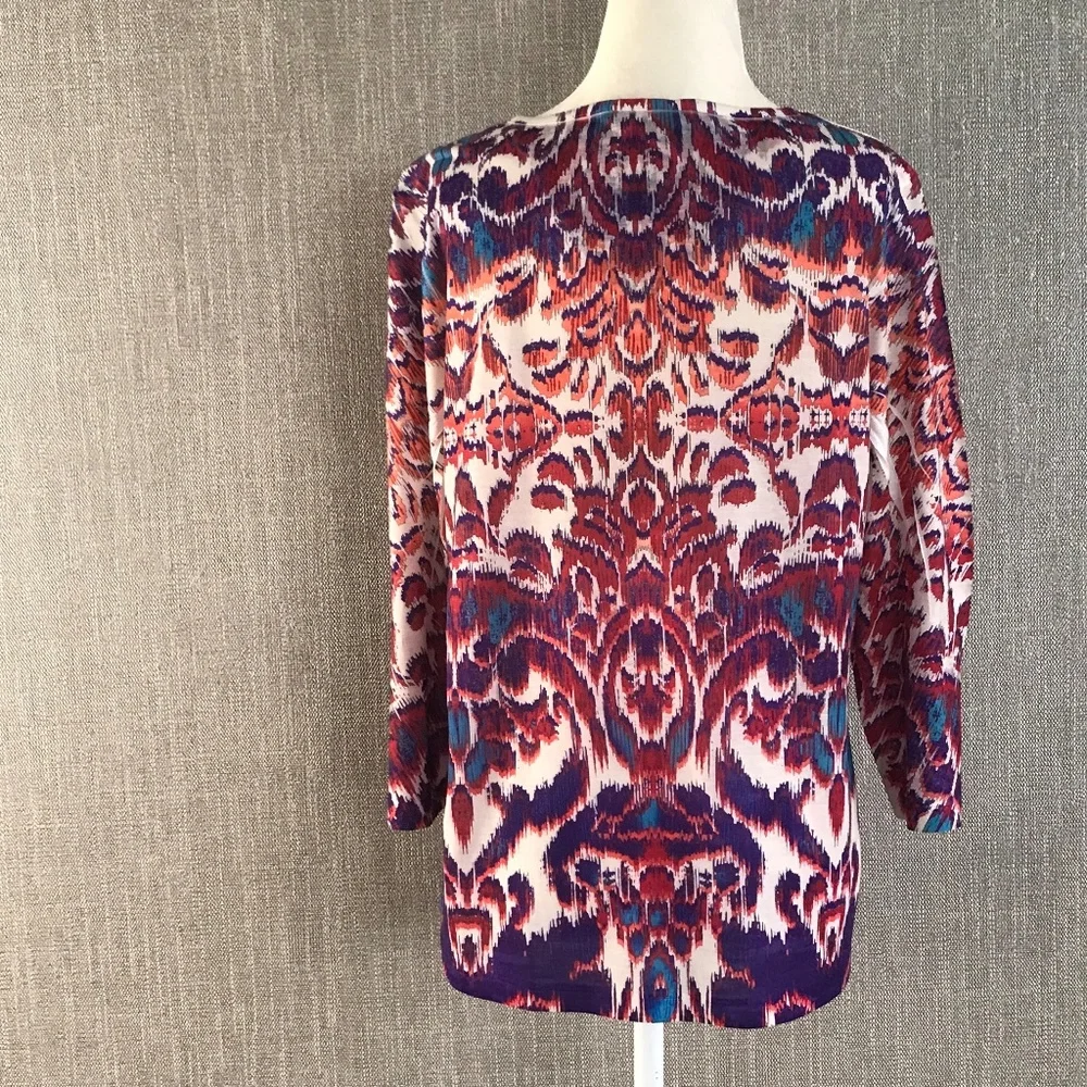CHICOS Patterned Rhinestone 3/4 Sleeved Blouse - Picture 3 of 8